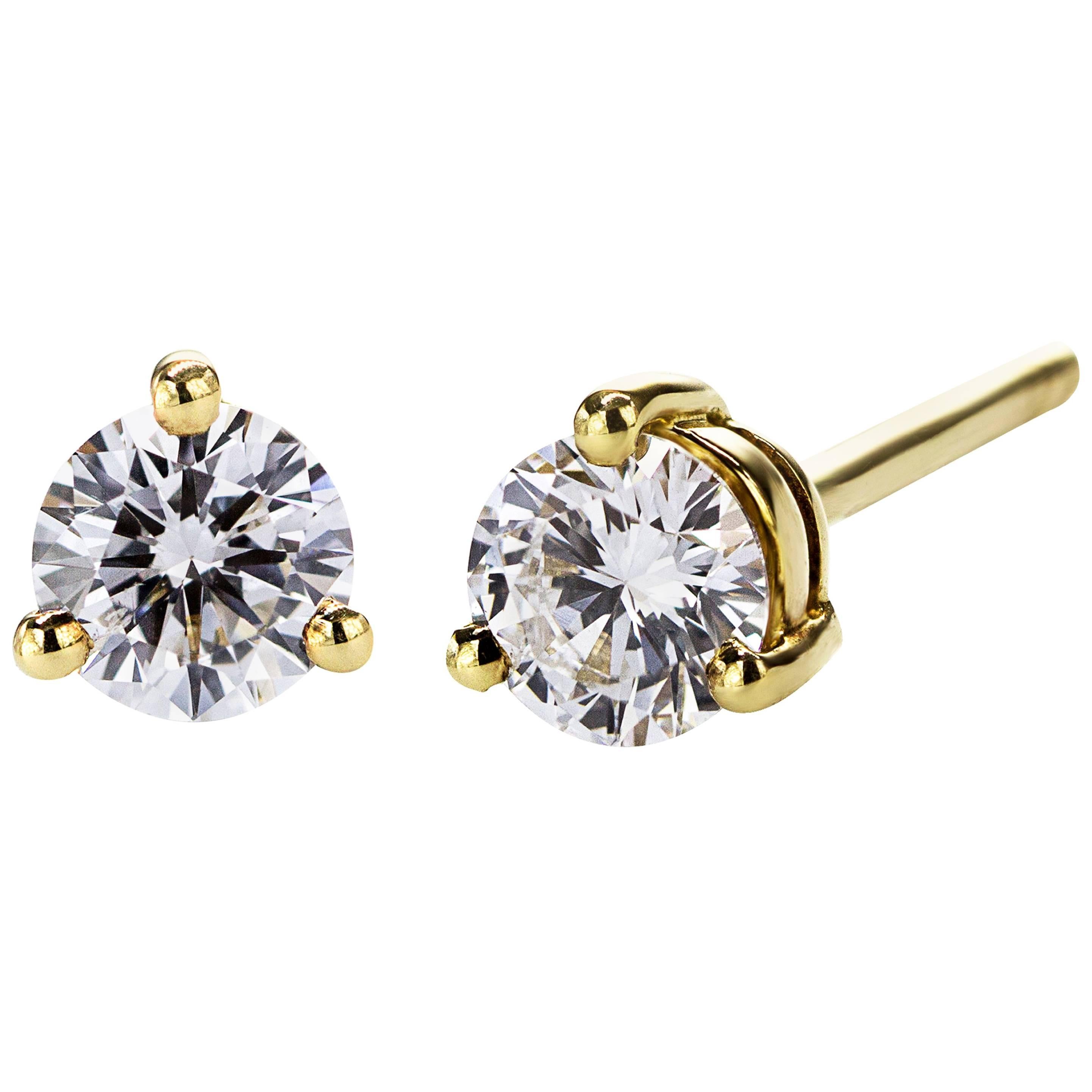 Roman Malakov Clous d'oreilles solitaires en or jaune avec diamants ronds de 0,40 carat