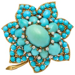 Van Cleef & Arpels Turquoise Diamond Gold Brooch