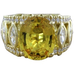 8.37 Carat Yellow Sapphire Diamond Gold Cocktail Ring