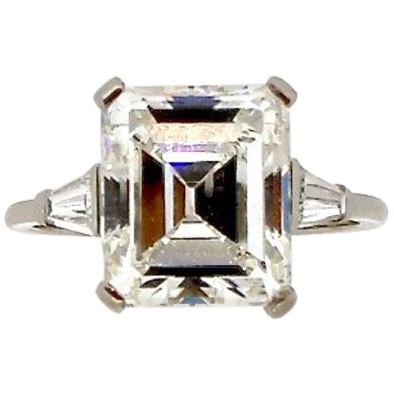 Midcentury 4.54 Carat GIA Certified Emerald Cut Diamond Engagement Ring