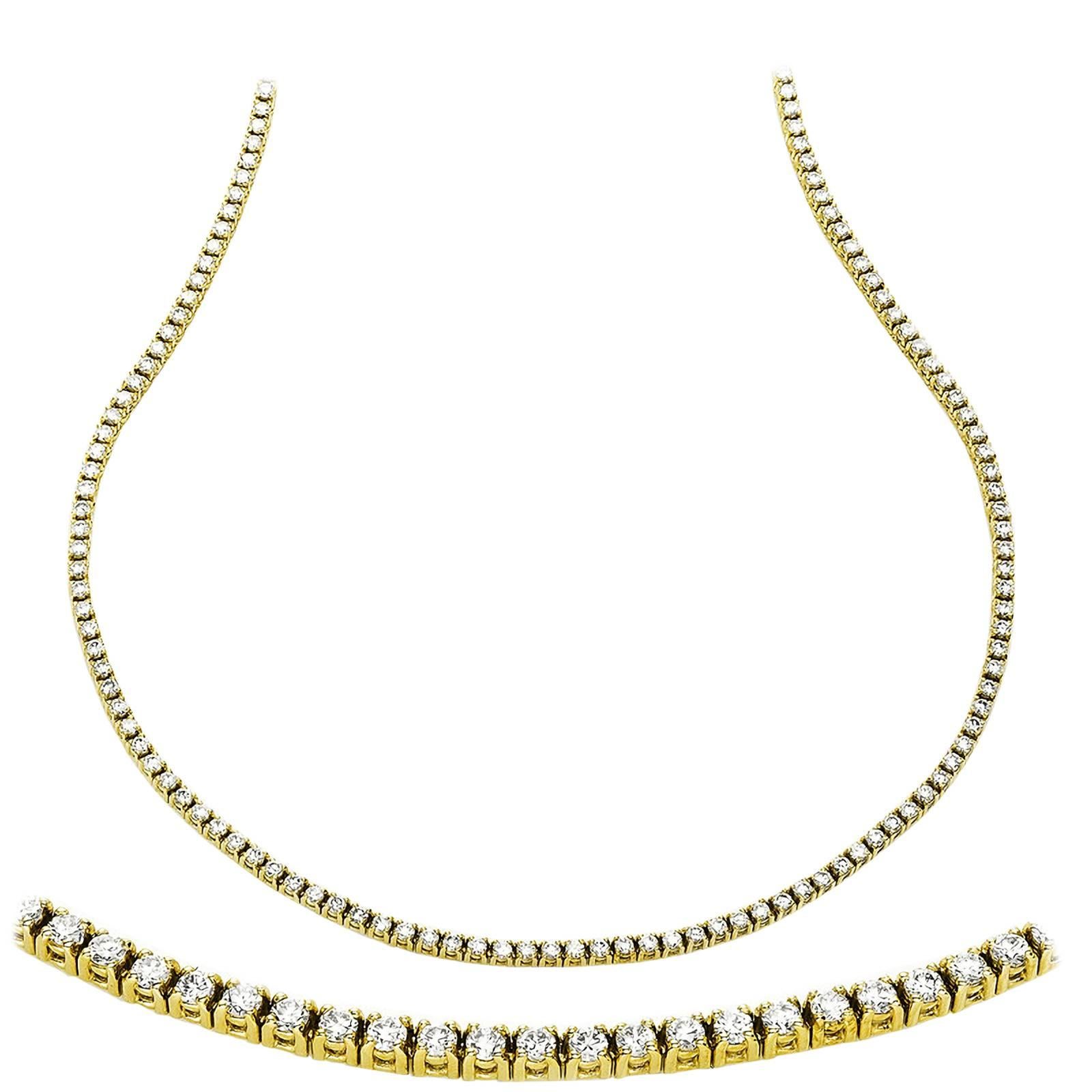 Carlos Udozzo, 14 Karat Yellow Gold Four Prongs Diamond Necklace For Sale