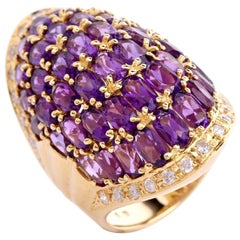 Estate Cluster Amethyst Diamond Gold Cocktail Ring