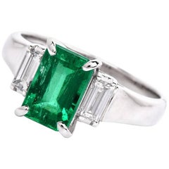 Three-Stone Diamond Colombian Emerald Ring
