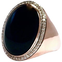 Black Onyx and Diamond Rose Gold Cocktail Ring