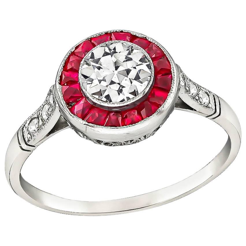 Charming 0.50 Carat Diamond Ruby Halo Ring
