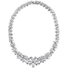 Vintage 76 Carat Pear Cut, Marquise Cut, and Round Cut Diamond Collar Platinum Necklace