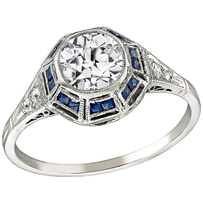 Unique GIA Certified 0.70 Carat Diamond Sapphire Engagement Ring For Sale