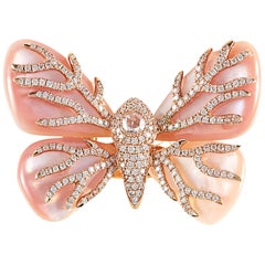 SAM.SAAB Yellow Gold Butterfly Motif Ring in Mother-of-Pearl with Diamonds