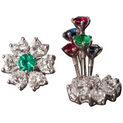 2.91 TDW Floral Interchangeable Diamond Earrings Set with Heart Shape Diamonds