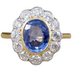 Vintage 1.36 Carat Sapphire and Diamond Cluster Ring 18 Carat Gold
