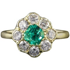 Antique Victorian Emerald Diamond Cluster Ring, circa 1900