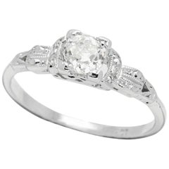 Vintage Art Deco Engraved Shoulders Diamond 18 Carat Engagement Ring