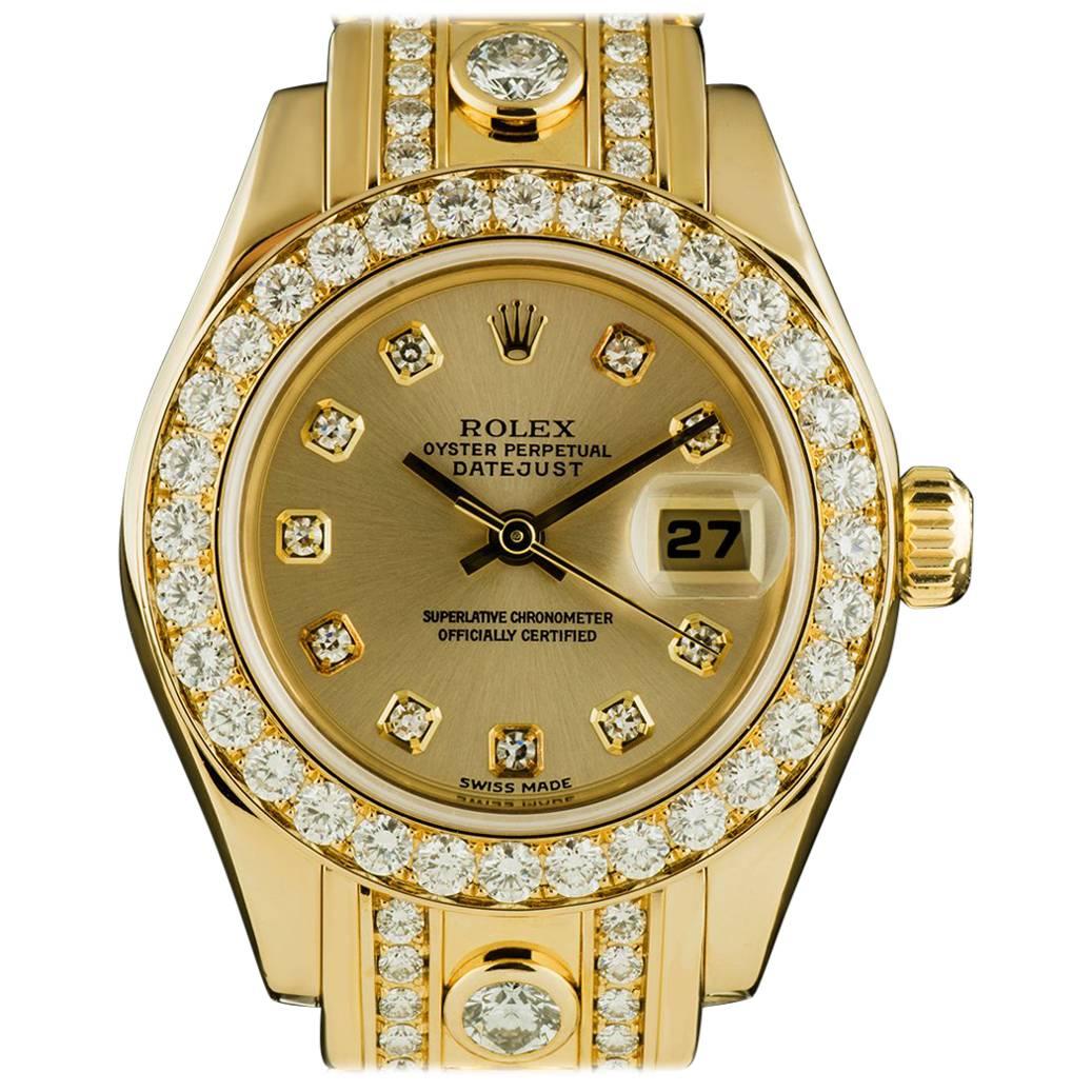 Rolex Ladies Yellow Gold Diamond Datejust Pearlmaster Automatic Wristwatch