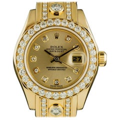 Rolex Ladies Yellow Gold Diamond Datejust Pearlmaster Automatic Wristwatch