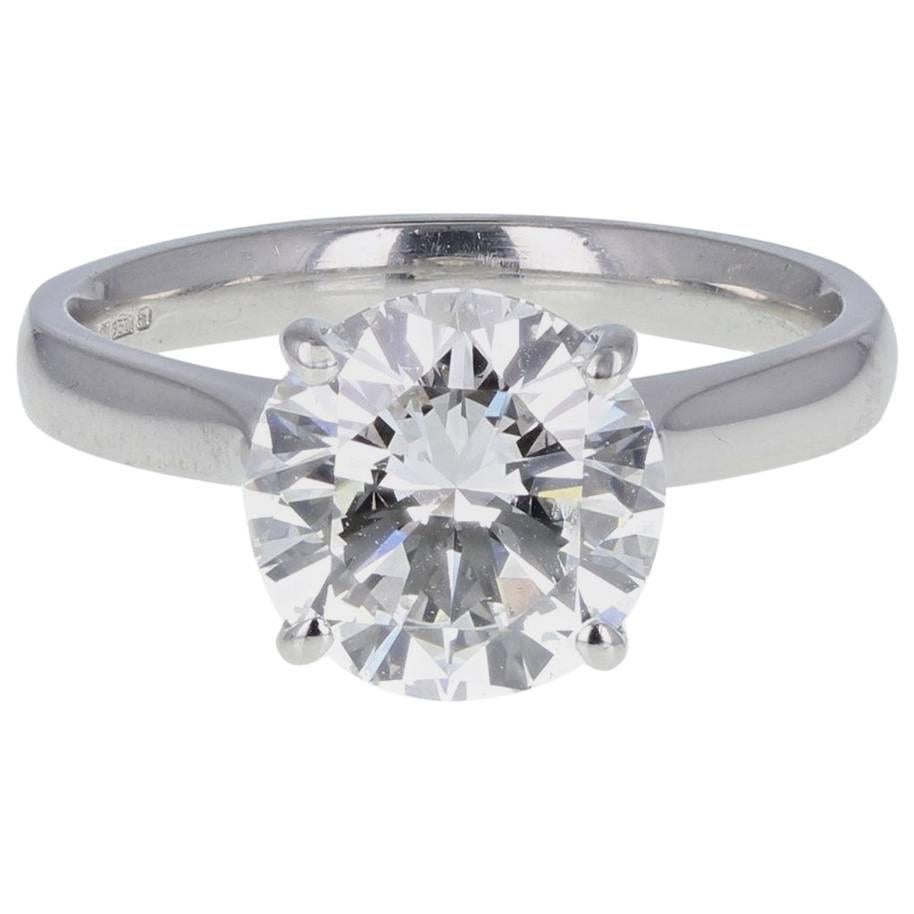 Certificated 3.33 Carat Brilliant Cut Diamond Platinum Solitaire Engagement Ring For Sale