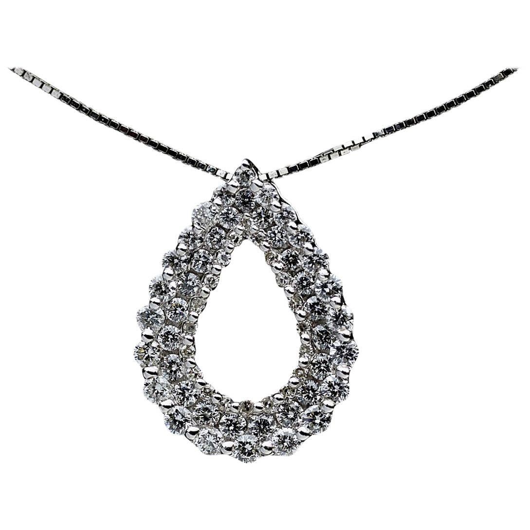 14 Karat White Gold Open Water Drop Diamond Pendant Necklace