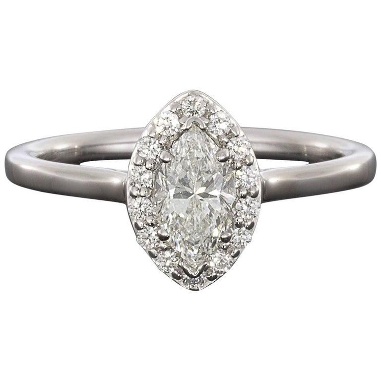 Marquise Brilliant Diamond Halo  White Gold Engagement  Ring  