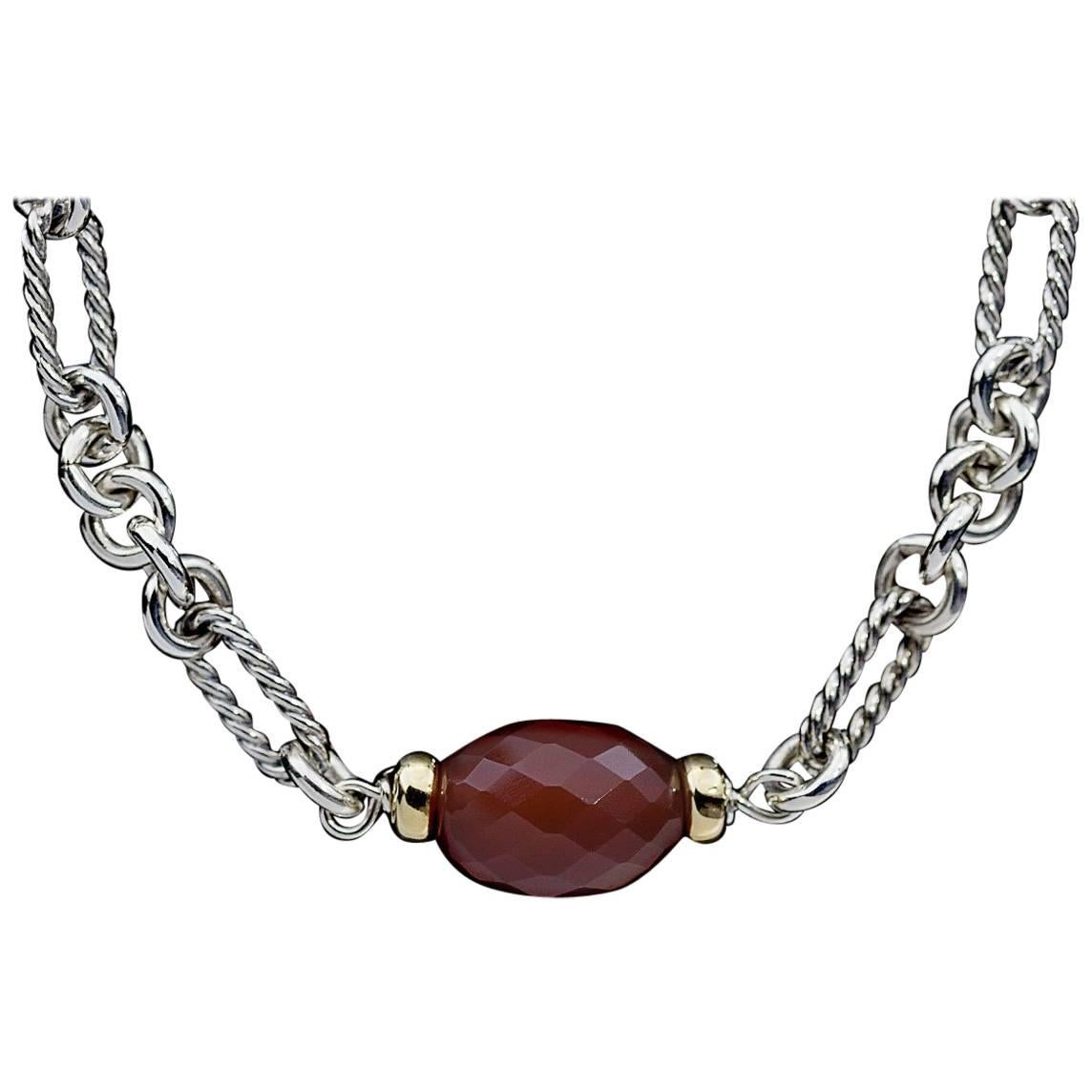 David Yurman Carnelian Figaro Bijoux Silver and Gold Necklace