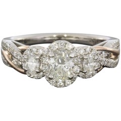 Used Vera Wang 14 Karat White/ Rose Gold Three-Stone Oval Halo Diamond Ring