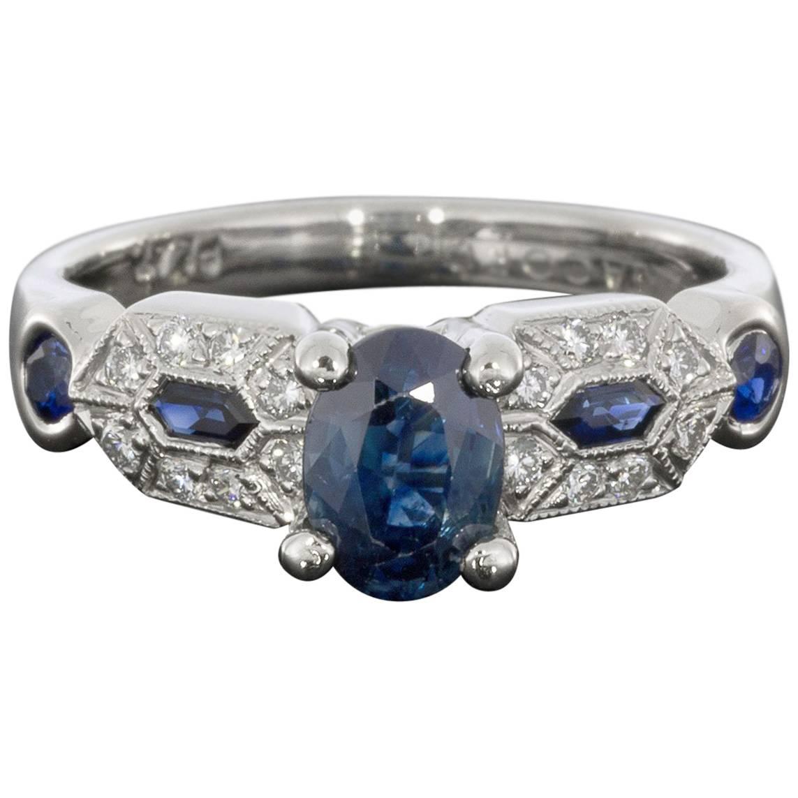 Tacori Oval Sapphire and Diamond Art Deco Platinum Ring