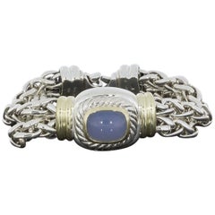 David Yurman Albion Wheat Bracelet Blue Chalcedony Silver and 14 Karat Gold