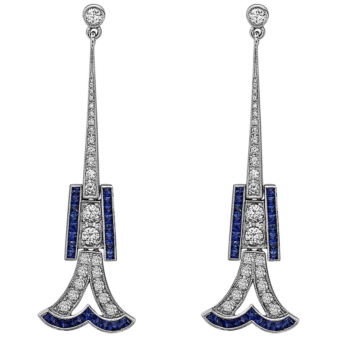 Emilio Jewelry Sapphire Diamond Drop Earrings