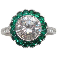 2 Carat Round Brilliant Diamond with Emerald Halo Platinum Engagement Ring