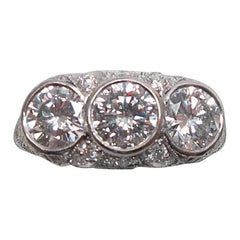 Three-Stone Platinum and Diamond Edwardian Style Engagement Ring