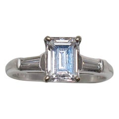 Vintage Emerald Cut 1.25 Carat Diamond and Platinum Engagement Ring