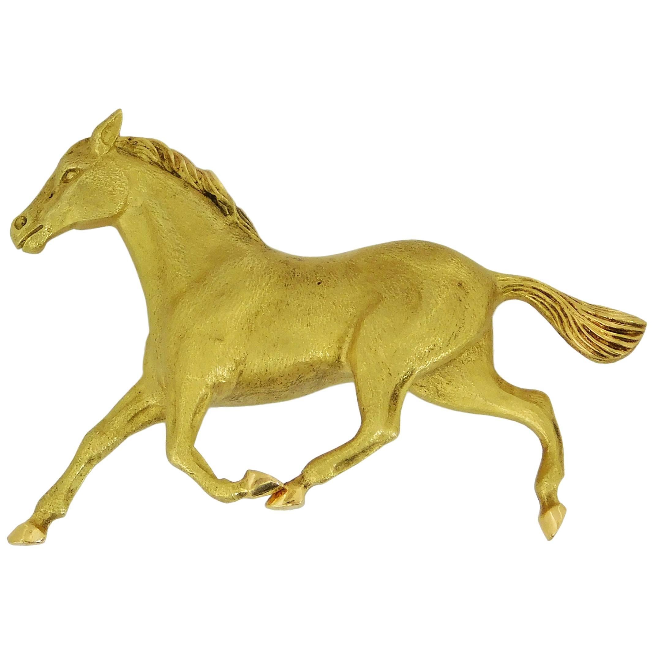 1980s Hermès Yellow Gold Pony Brooch