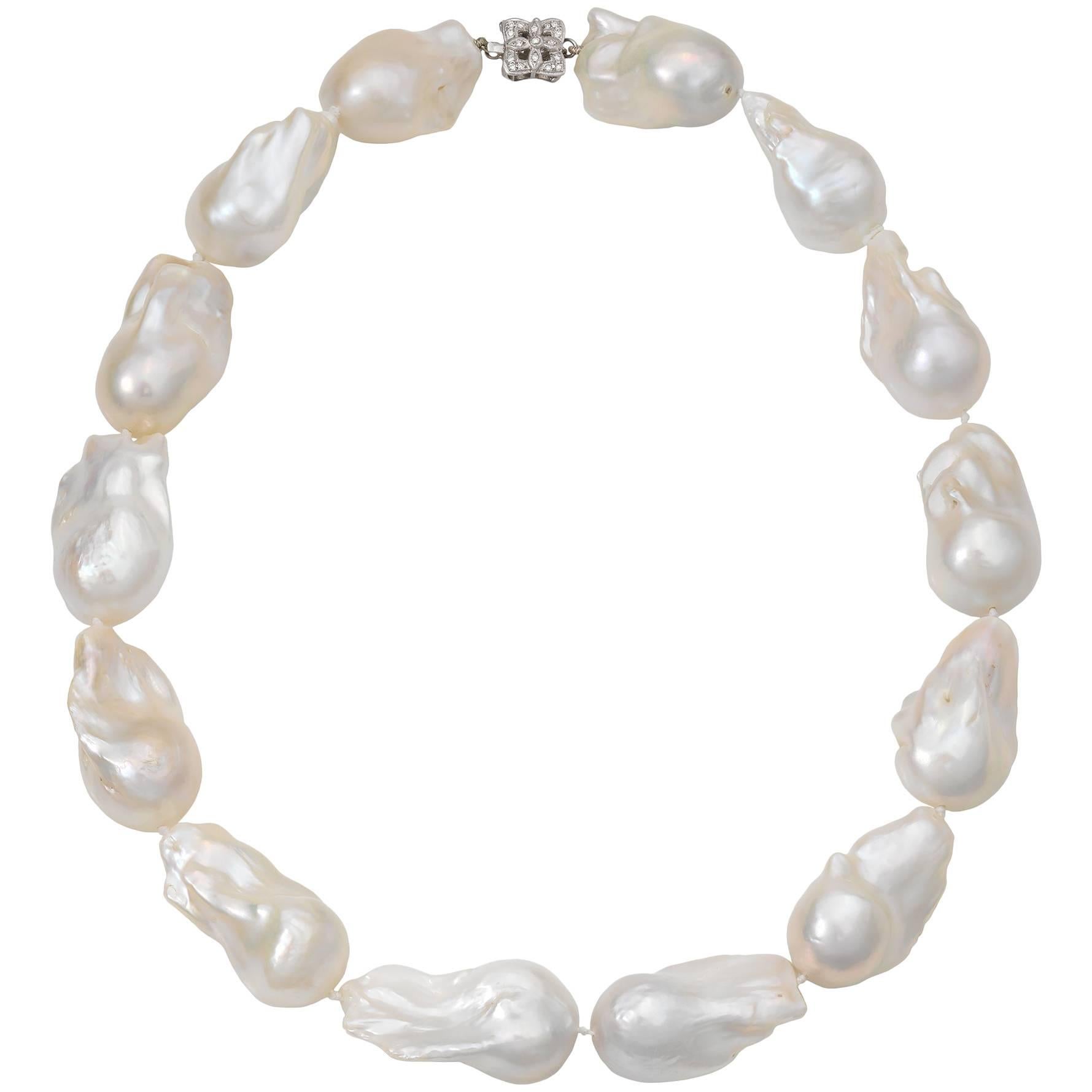 Baroque Pearl Necklace with Diamond and Gold Clasp