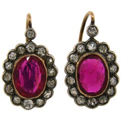 Retro Ruby Diamond Silver Gold Cluster Drop Stud Earrings