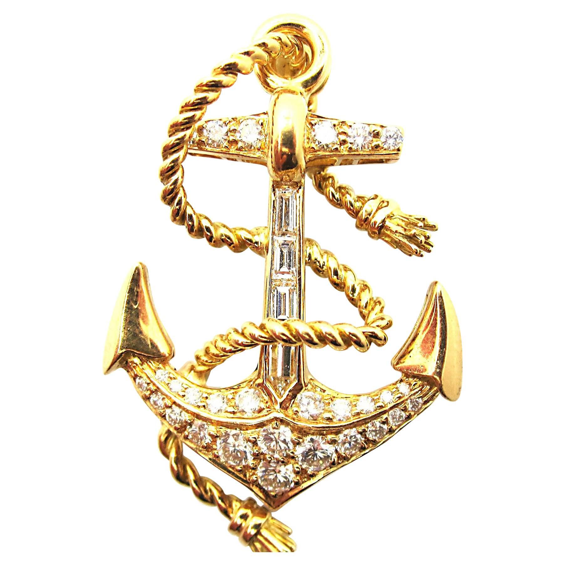 Oscar Heyman Diamond Gold Anchor Motif Pin