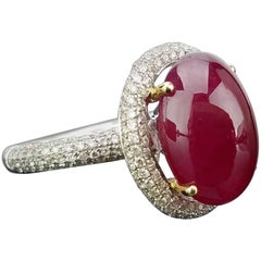 Oval Cabochon Ruby and White Diamond Cocktail Ring