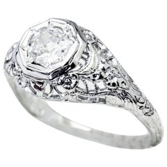 Vintage G Color Diamond Set in 18 Carat Filigree Engagement Ring