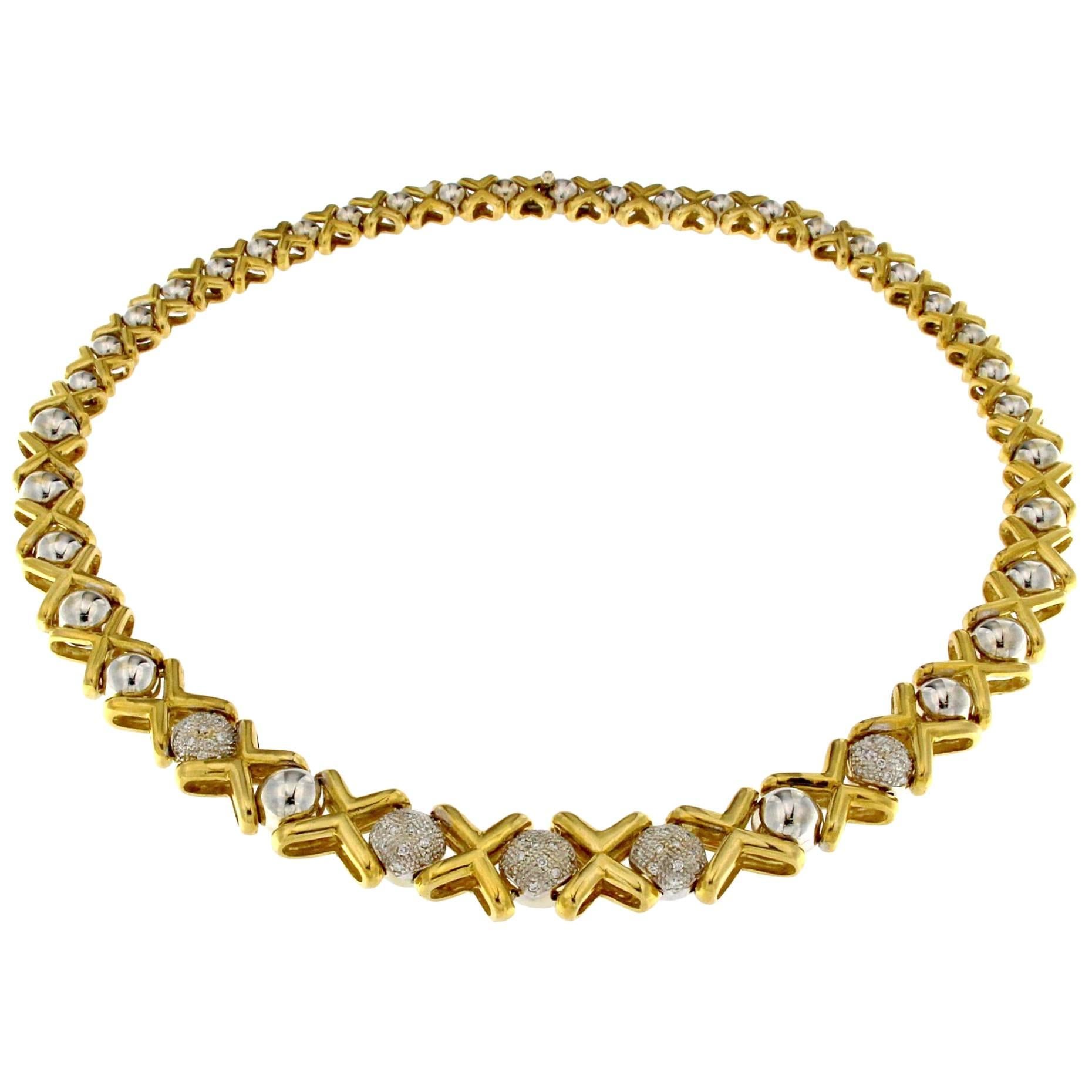 18 Karat Gold Degradè Necklace in Two Colors and White Diamonds