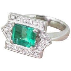 Late 20th Century 1.74 Carat Emerald and Diamond Ring, circa 1965