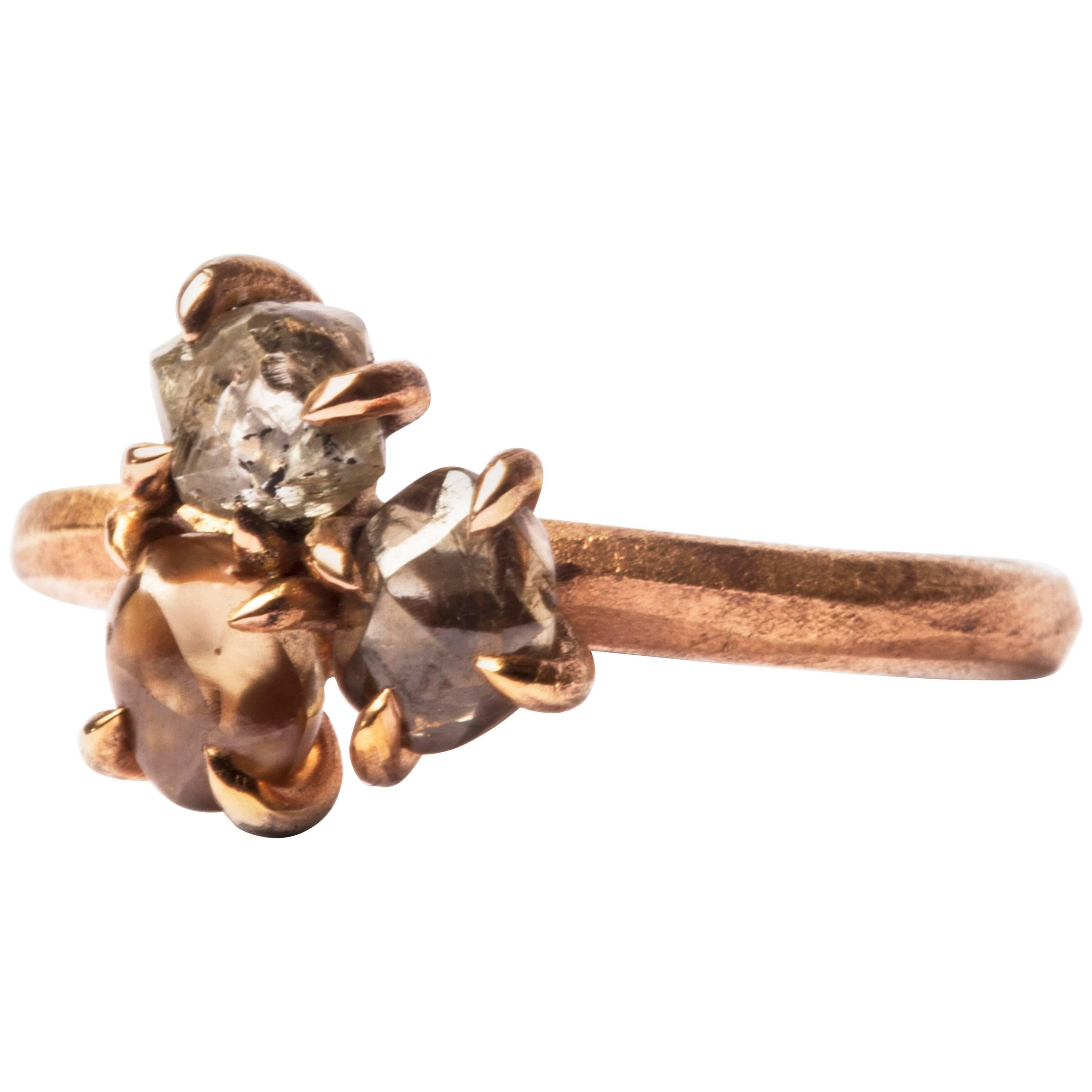 2.45 Carat Rough Brown and Grey Diamonds Rose Gold Cluster Ring For Sale