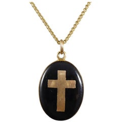 Late Victorian Cross Mourning Locket and Chain in 9 Carat Gold