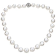 White South Sea Pearl Necklace with White Gold Diamond Clasp