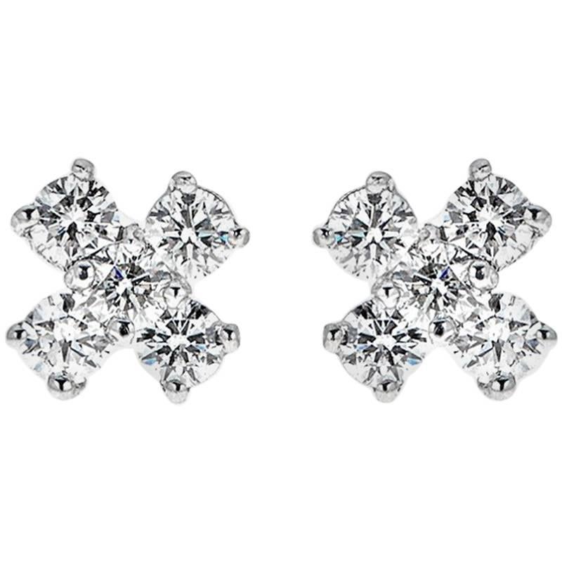 0.65 Carat Round Diamond White Gold Stud Earrings For Sale