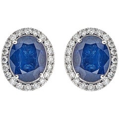 Oval Blue Sapphire with Round Diamond Earrings