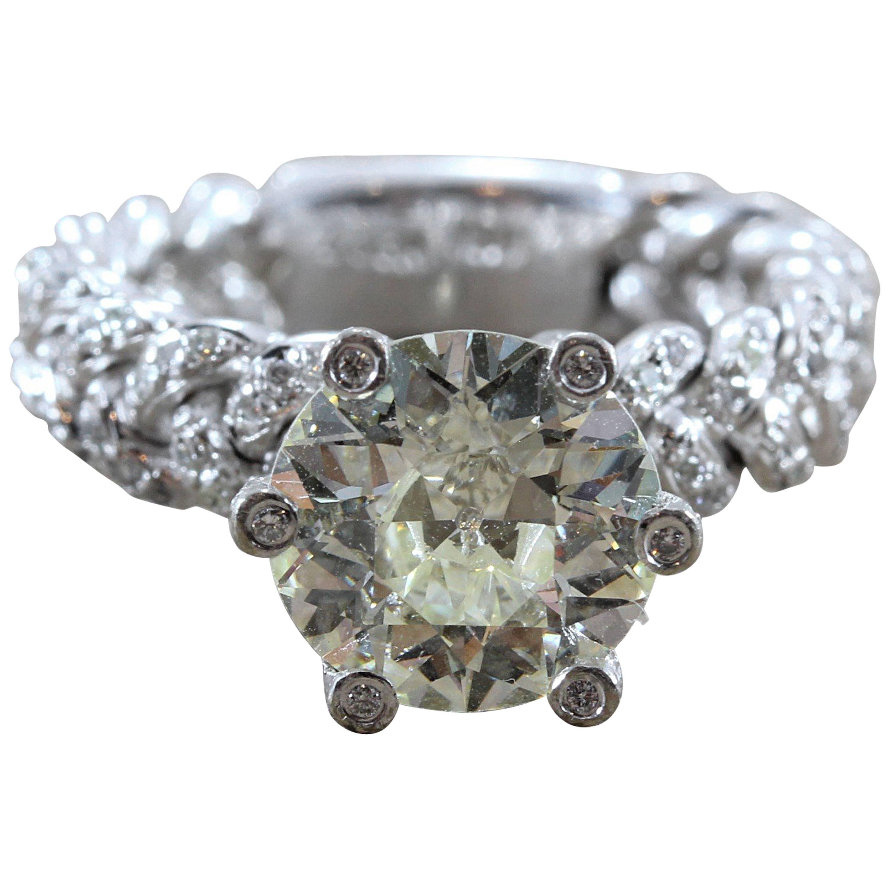 3.50 Carat Round Diamond Gold Engagement Ring
