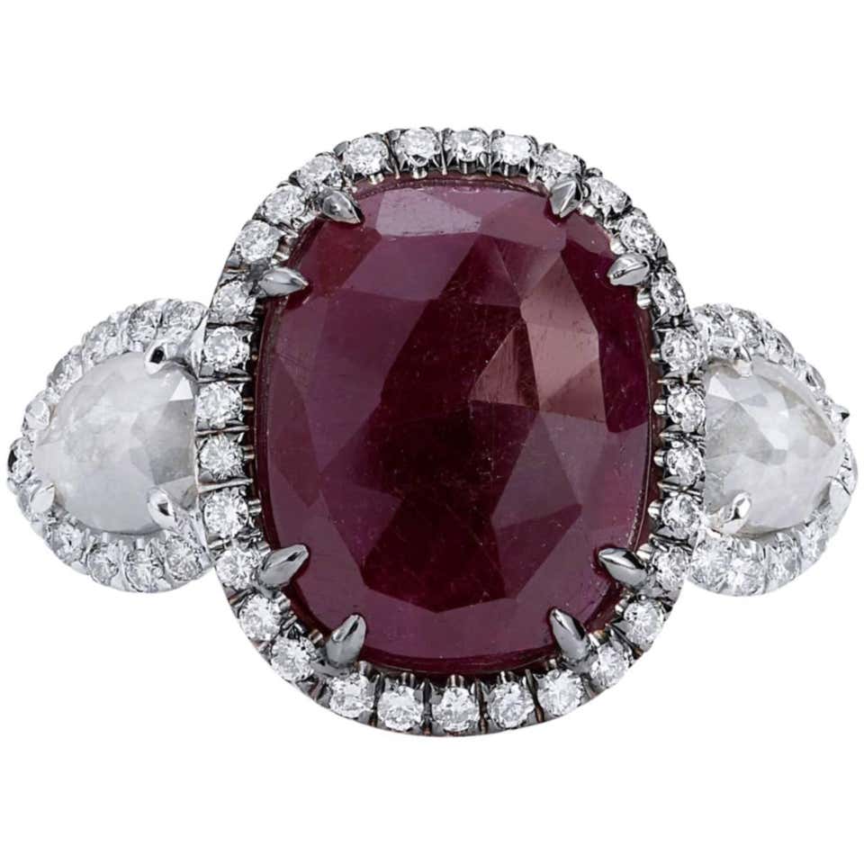 Dalben Drop Shape Rose Cut Slice Ruby Yellow Gold Ring For Sale at 1stDibs