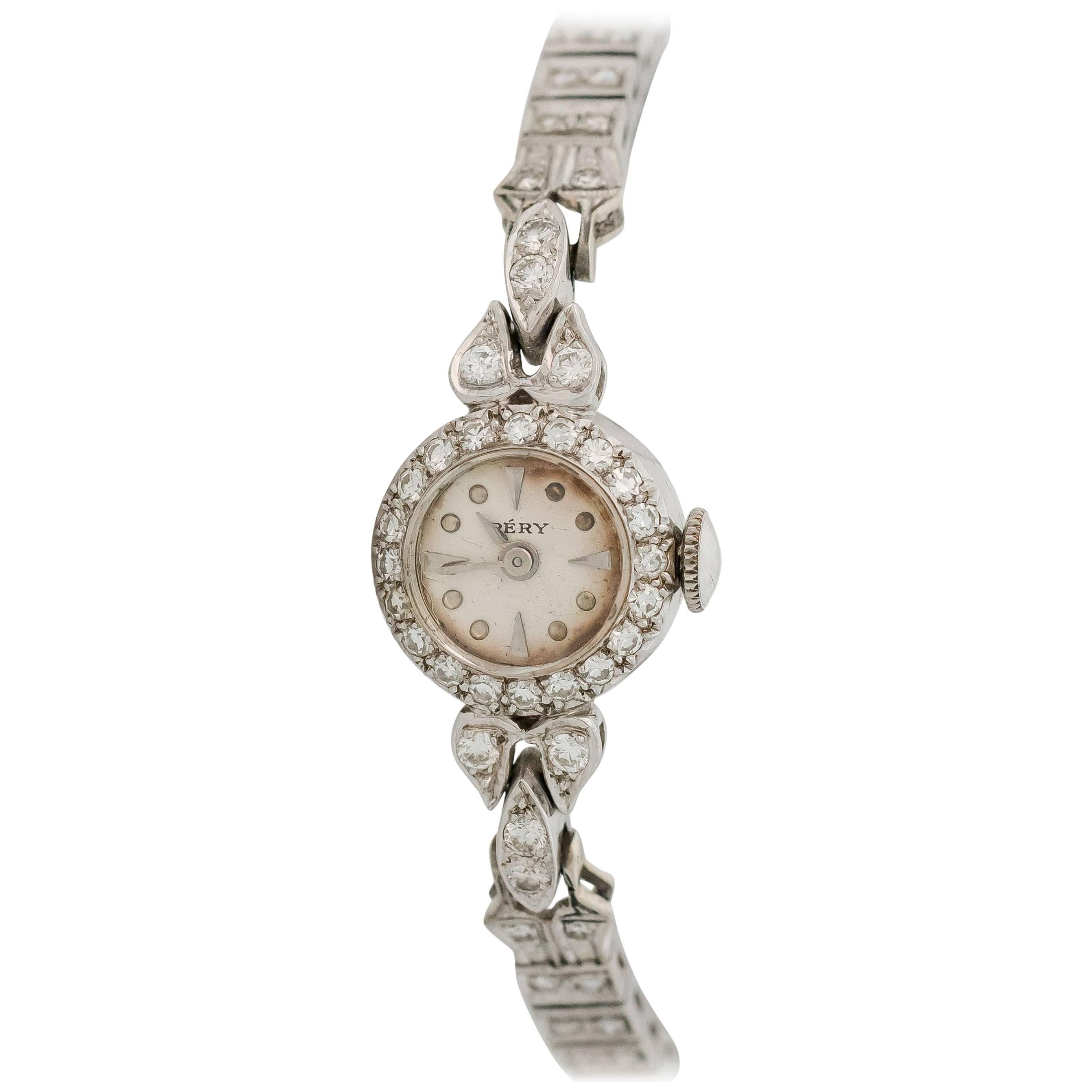 1920s Art Deco Pery Diamond and Platinum Ladies Wristwatch