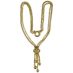 18 Karat Yellow Gold Double Strand Tassel Link Necklace with Heart Design