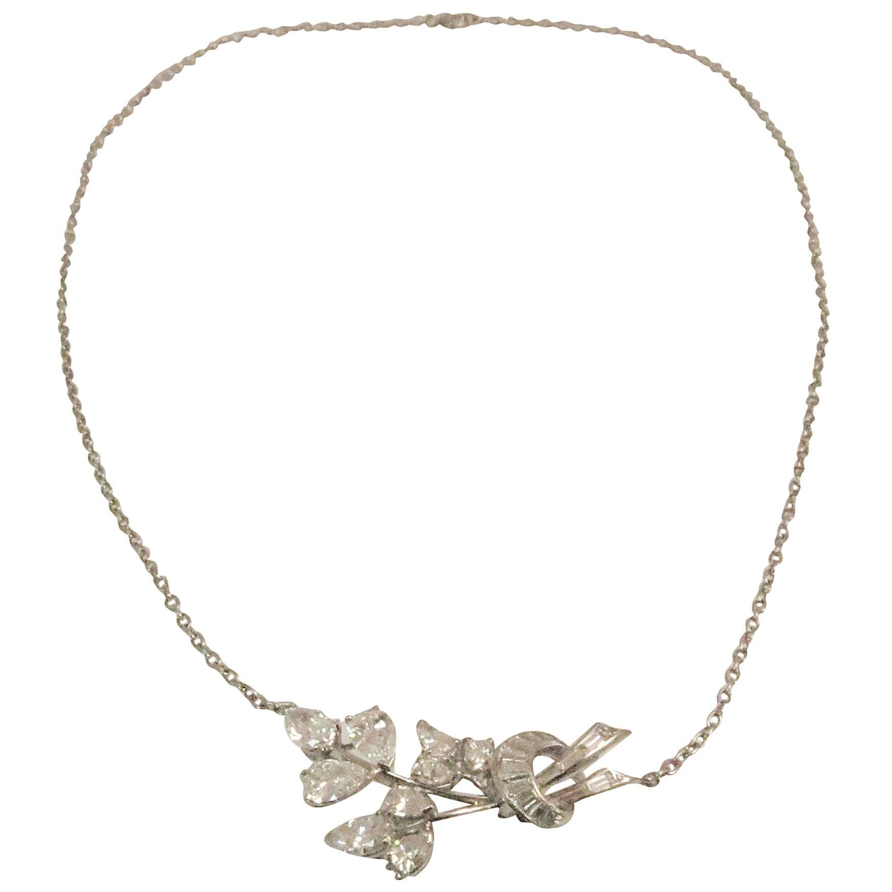 Platinum Necklace with Fancy Shape Diamonds Creating Floral Design