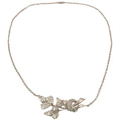 Vintage Platinum Necklace with Fancy Shape Diamonds Creating Floral Design