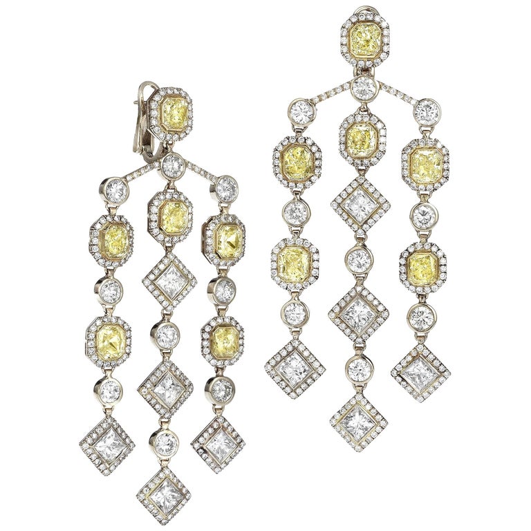 Fancy Yellow Diamond And White Chandelier Earrings For Fancy Yellow Diamond And White Chandelier Earrings For