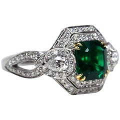 Emerald Cut Emerald Diamond 18 Karat Gold Engagement Ring